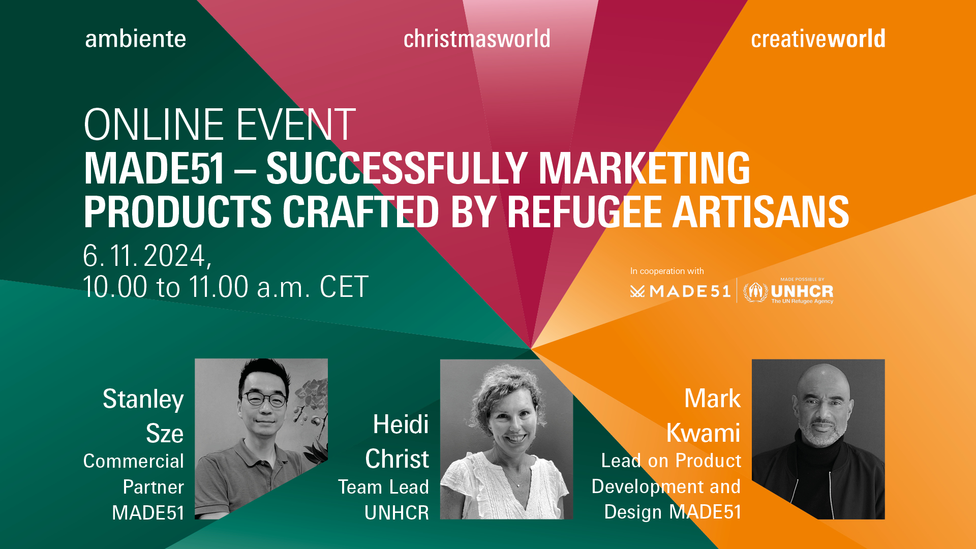 Online event on the topic MADE51 – Successfully marketing products crafted by refugee artisans