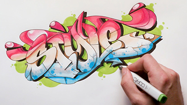 Hand zeichnet ein Graffiti mit einem Stift