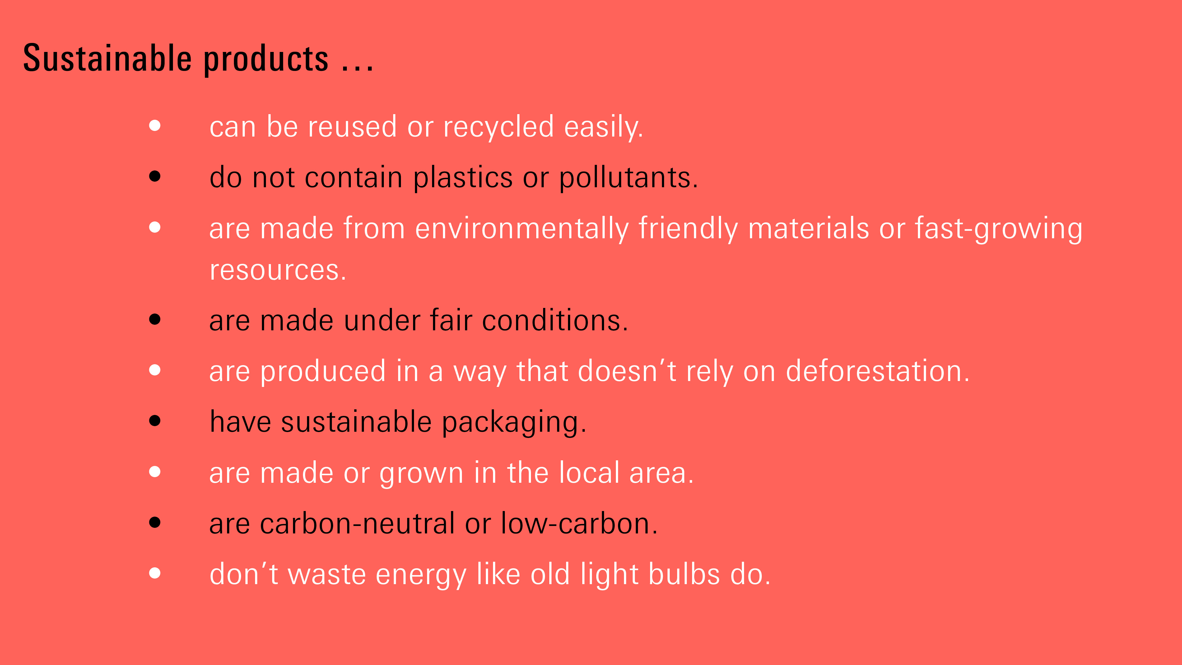 List of sustainable products