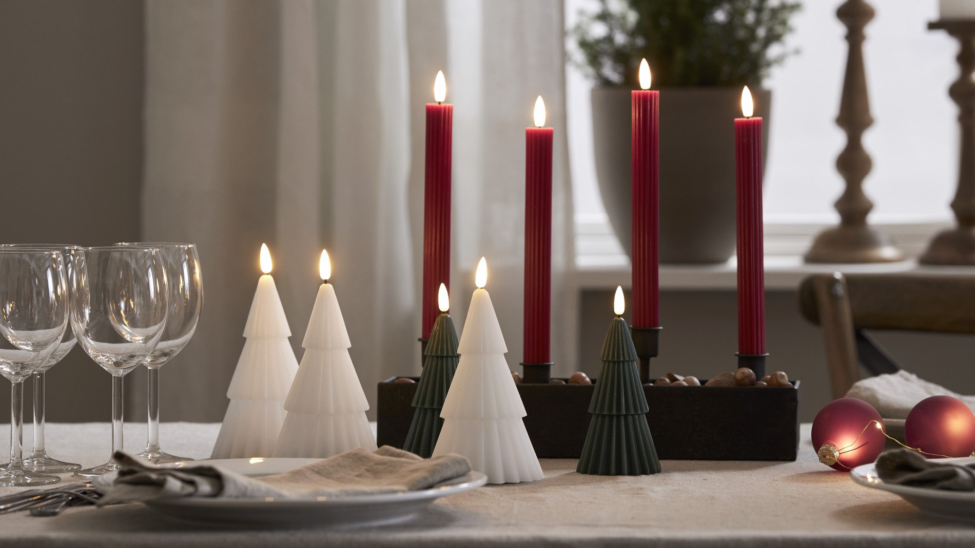 Christmas table with various candles