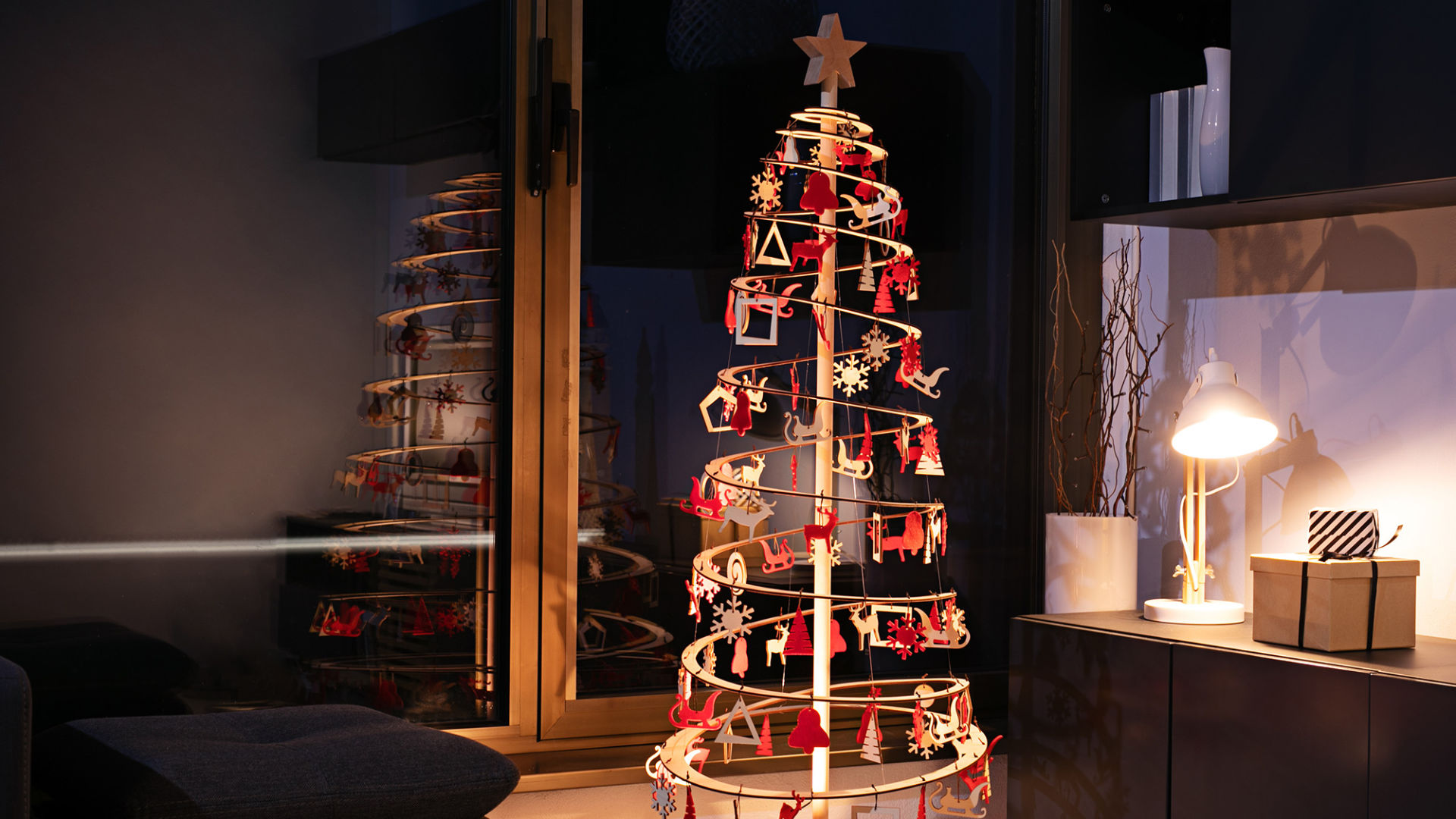 Decorated wooden Christmas tree