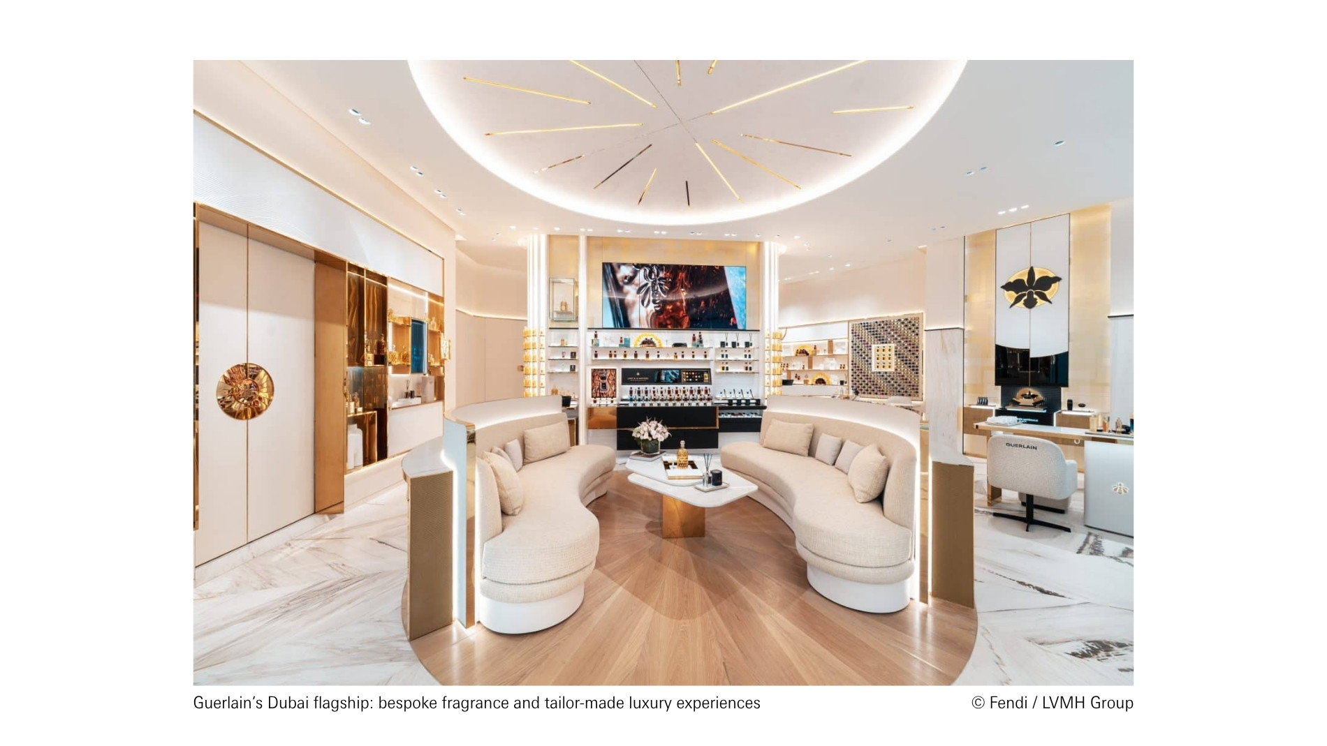 Guerlain flagship in Dubai offering bespoke fragrance creation and tailor-made luxury experiences in an elegant setting.