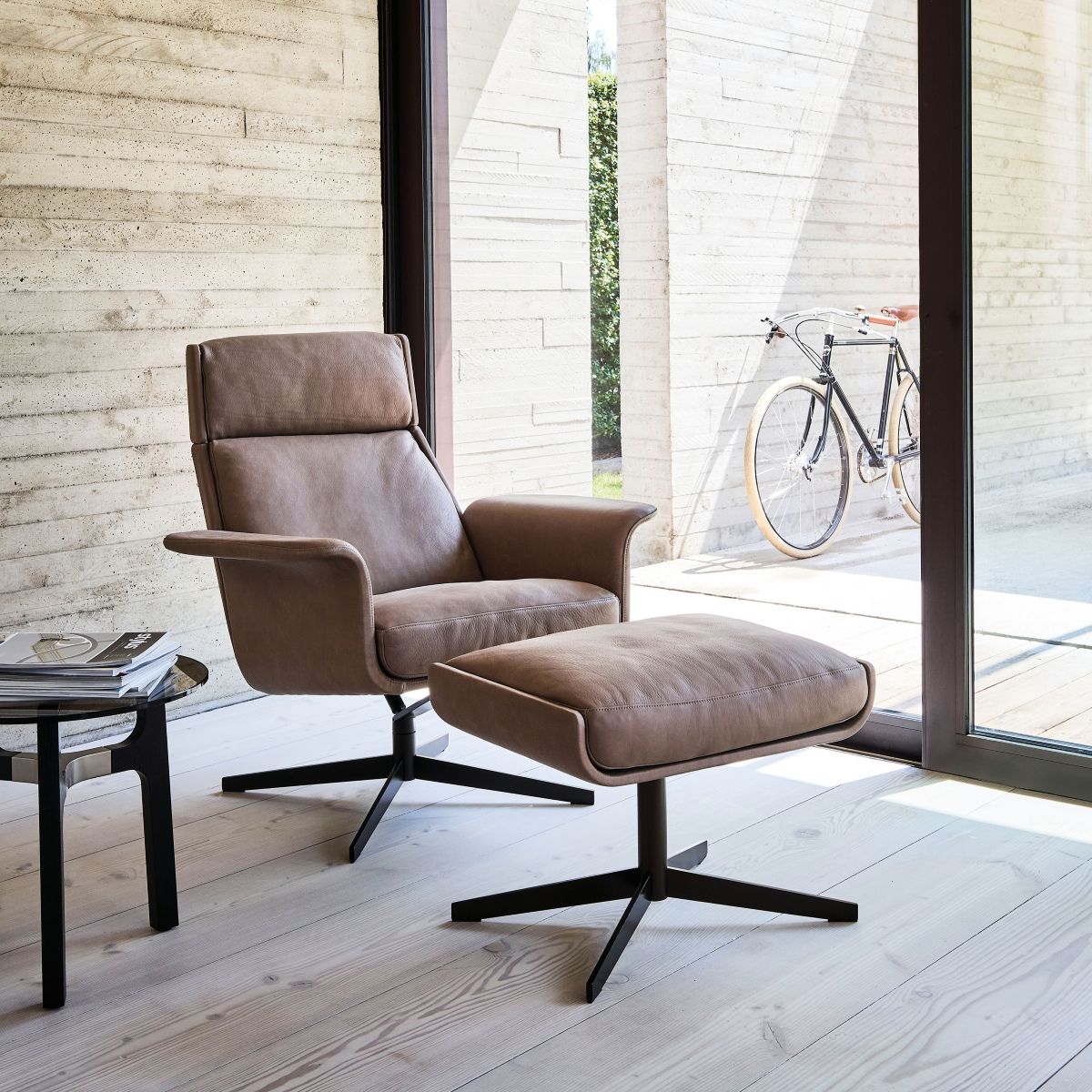 Lounge chair with matching footstool by BW Bielefelder Werkstätten