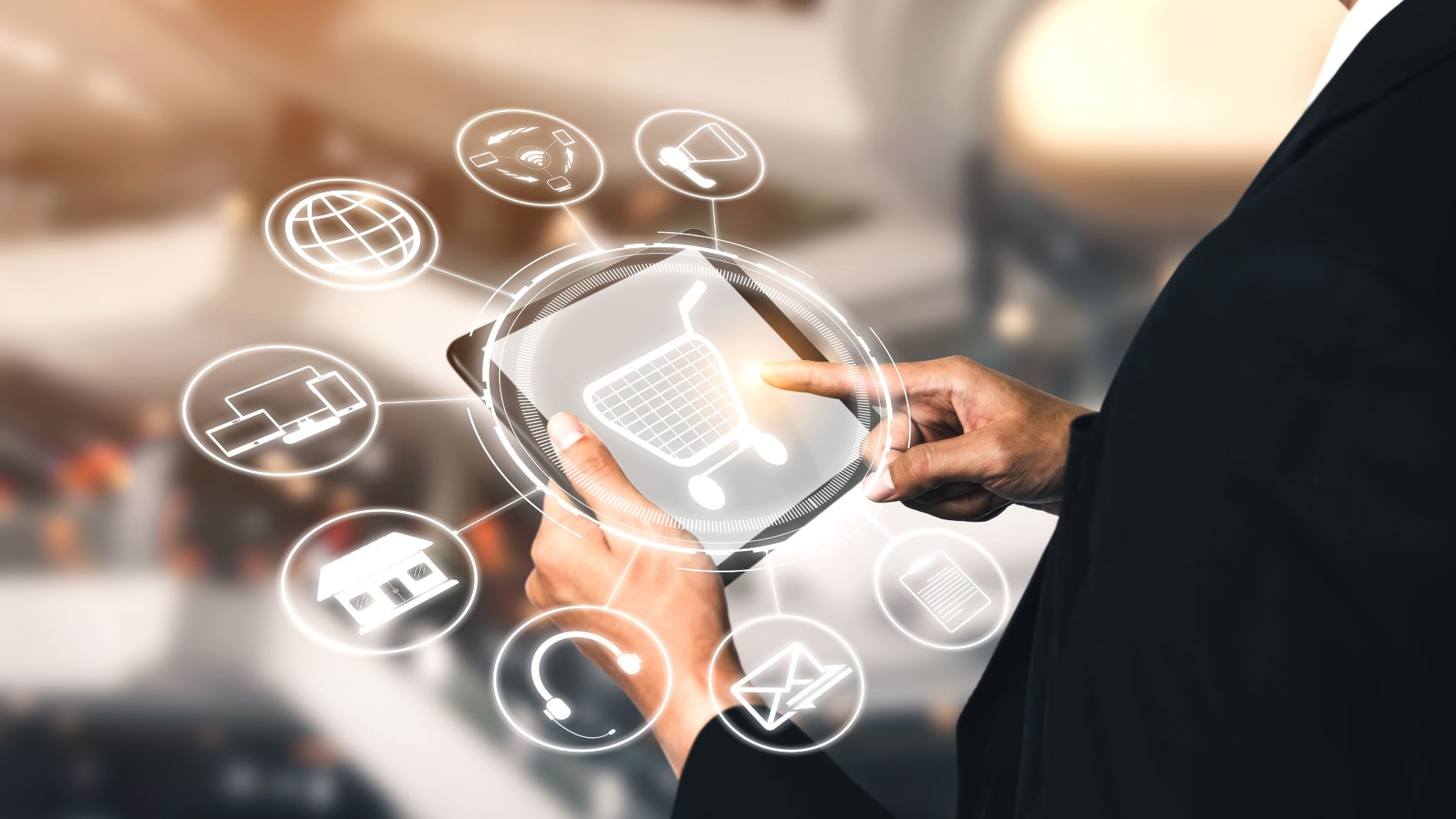 Digital technologies and connected retail processes in a modern retail environment.