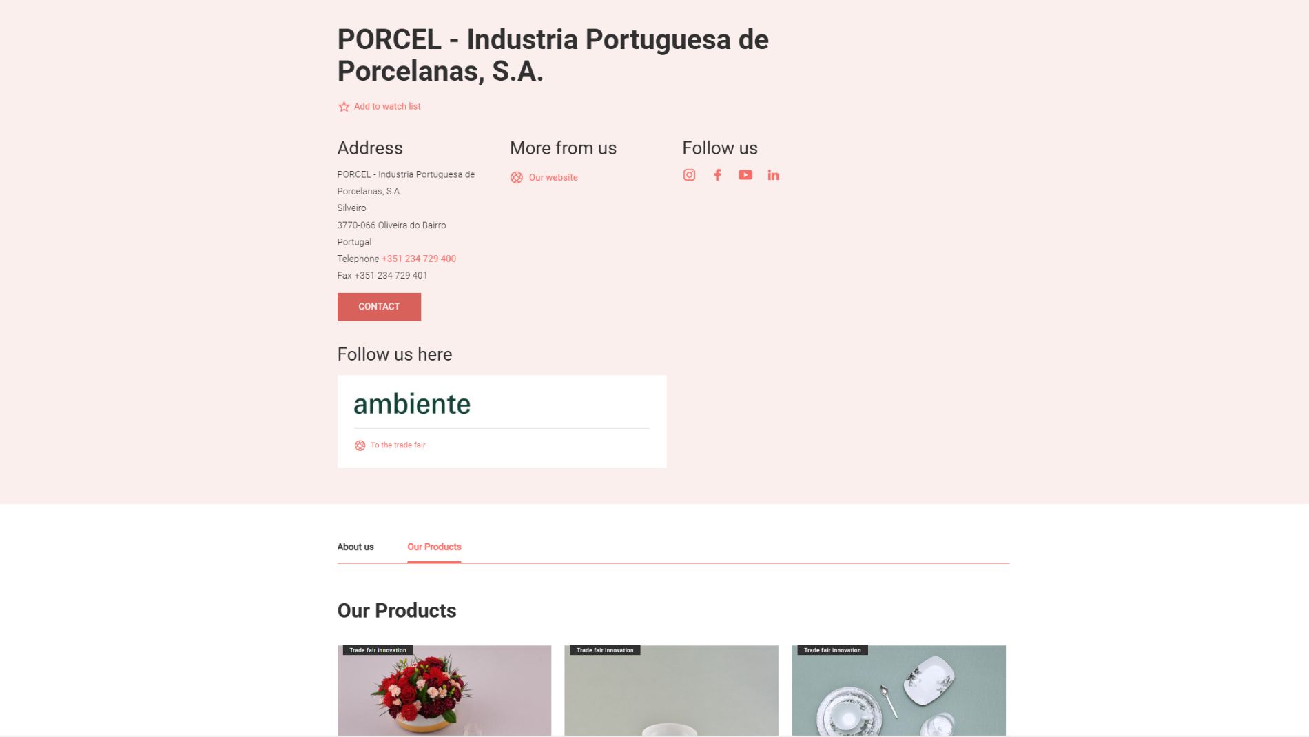 PORCEL portugiesischer Porzellanhersteller im Ambiente Ausstellerprofil