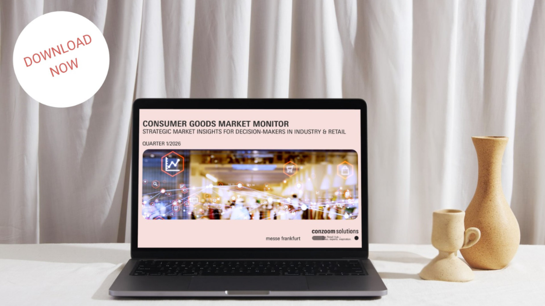 Laptop displaying market report on bright table